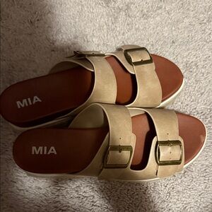 MIA Women's Beige Buckle Sandals